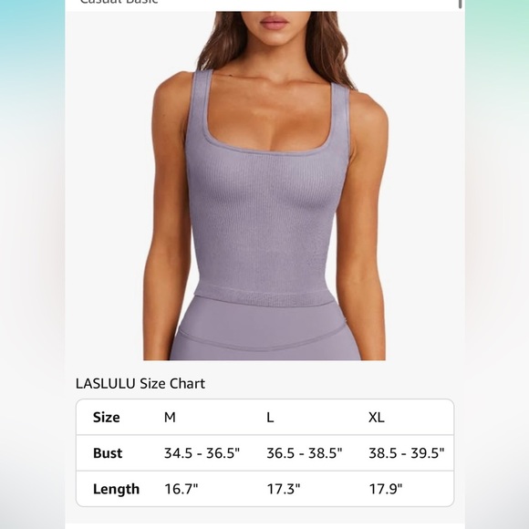 NWT  Sports Bra Ribbed Seamless Wirefree Padded Long Tank Tops Square Neck Large - Picture 6 of 8